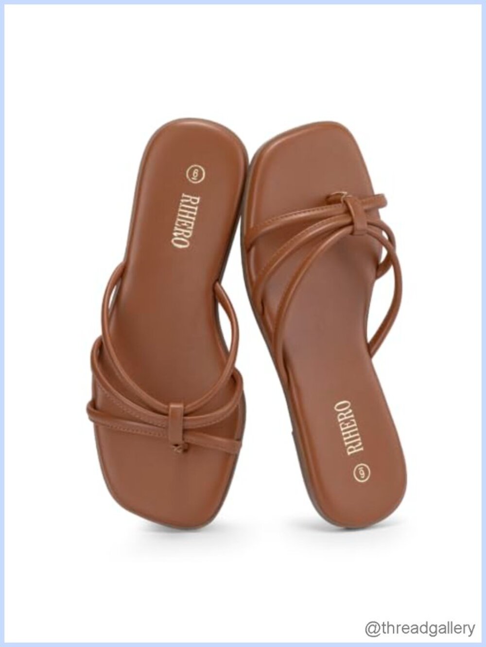 Women's Flip Flops Square Toe Multi-Strap PU Flat Thong Sandals Casual Beach